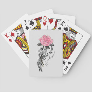 Gothic handbediende skelet met roze roze roze roze pokerkaarten