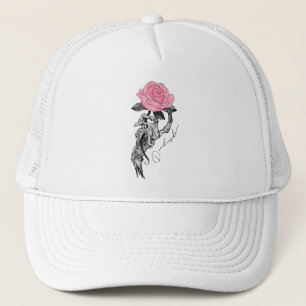Gothic handbediende skelet met roze roze roze roze trucker pet