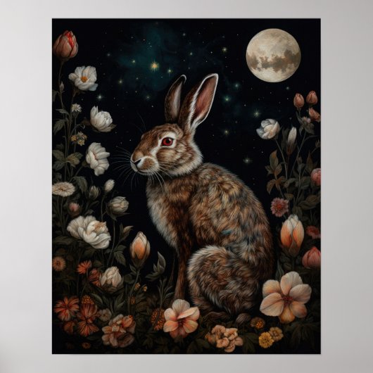 Gothic Hare And Moon Art Print Poster (Devant)