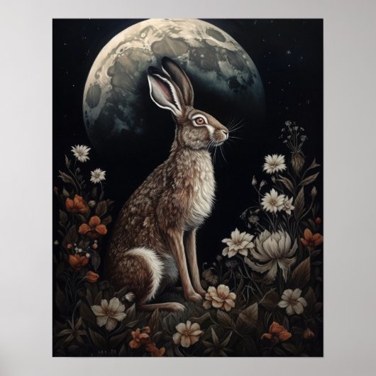 Gothic Hare And Moon Art Print Poster (Devant)
