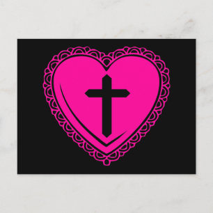 Gothic Hart + Kruis (Zwart + Roze) Briefkaart