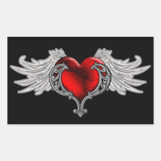 Gothic hart met Angel Wings Rechthoekige Sticker (Voorkant)