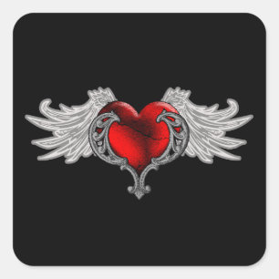 Gothic hart met Angel Wings Vierkante Sticker