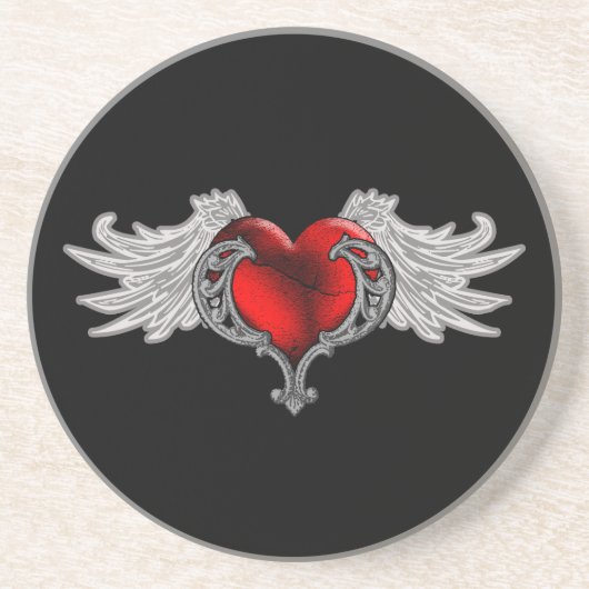 Gothic hart met Angel Wings Zandsteen Onderzetter (Voorkant)