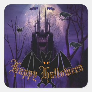 Gothic Haunted Castle Happy Halloween Vierkante Sticker