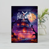 Gothic Haunted House Halloween Folie Uitnodiging (Staand Voorkant)