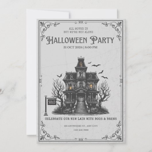 Gothic Haunted House Halloween Party Invitation |  (Devant)
