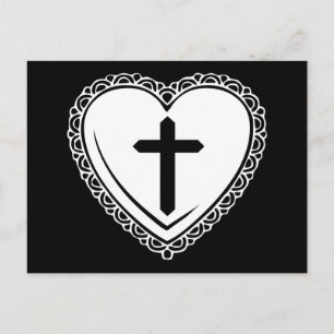 Gothic Heart & Cross Briefkaart (zwart-wit)