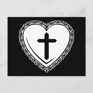 Gothic Heart & Cross Briefkaart (zwart-wit)