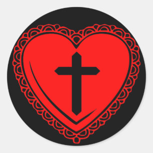 Gothic Heart + Cross Stickers (Zwart + Rood)