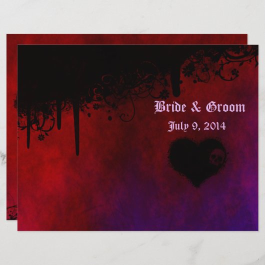 Gothic Heart Folded Wedding Programme (Voorkant / Achterkant)