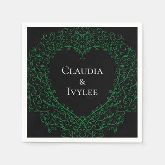 Gothic Heart-Paper Napkin Groen & Zwart 2 Servet