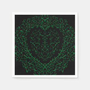 Gothic Heart-Paper Napkin Groen & Zwart 3 Servet