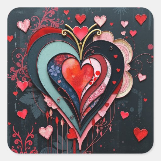 Gothic Heart Valentines  Vierkante Sticker (Voorkant)