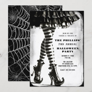 Gothic Heks Gestreepte Benen Zwart Wit Halloween Kaart
