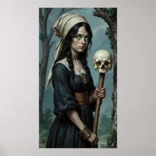 Gothic Heks Groene Ogen Schedelstaf Poster