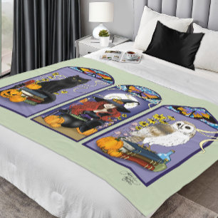 Gothic Heks Zwarte Kat Uil Halloween Art Nouveau Fleece Deken