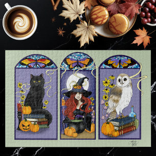 Gothic Heks Zwarte Kat Uil Halloween Art Nouveau Legpuzzel