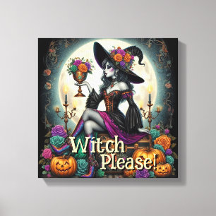 Gothic Heksen Halloween Fantasie Kunst Boodschappe Canvas Afdruk