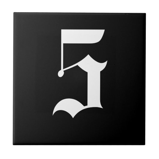 Gothic House Number Tile - White on Black Tegeltje (Voorkant)