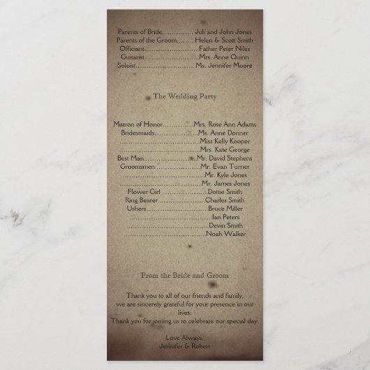 Gothic House Wedding Programme Programma (Achterkant)