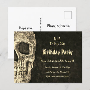Gothic Human Skull Birthday Party RIP voor zijn tw Uitnodiging Briefkaart