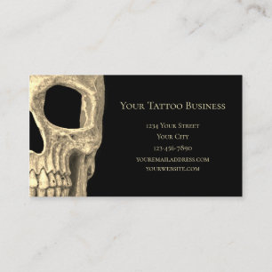 Gothic Human Skull Face Beige Black Tattoo Shop Visitekaartje