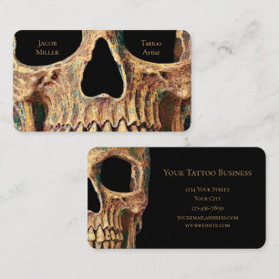 Gothic Human Skull Face Brown Green Tattoo Shop Visitekaartje