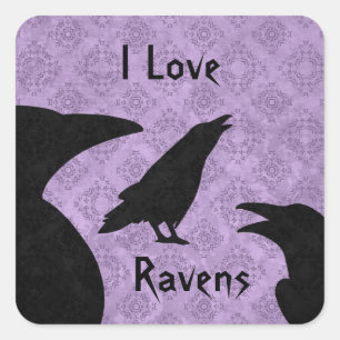 Gothic I Love ravens Vierkante Sticker