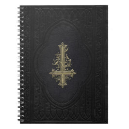 Gothic Inverted Gold Cross Black Faux Leather Notitieboek
