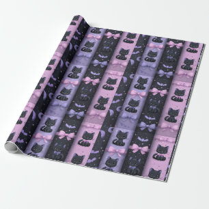 Gothic Kawaii Cute Zwarte Katten Manen Vleermuizen Cadeaupapier