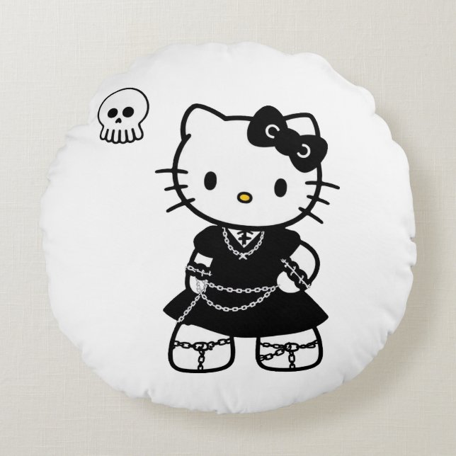 Gothic Kawaii Kitty – Coussin Rond Jeté Emo Aesthe (Devant)