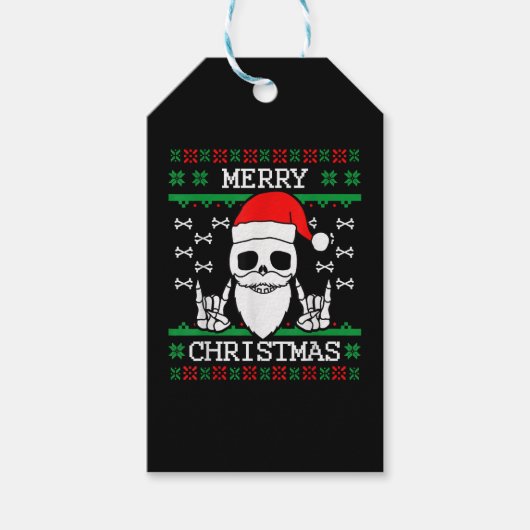 Gothic kerst Ugly Skull Rock met kerstcadeaus Cadeaulabel (Voorkant)
