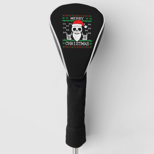 Gothic kerst Ugly Skull Rock met kerstcadeaus Golfheadcover (Voorkant)