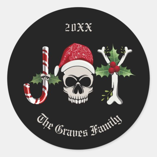 Gothic kerstJOY Skull Ronde Sticker (Voorkant)