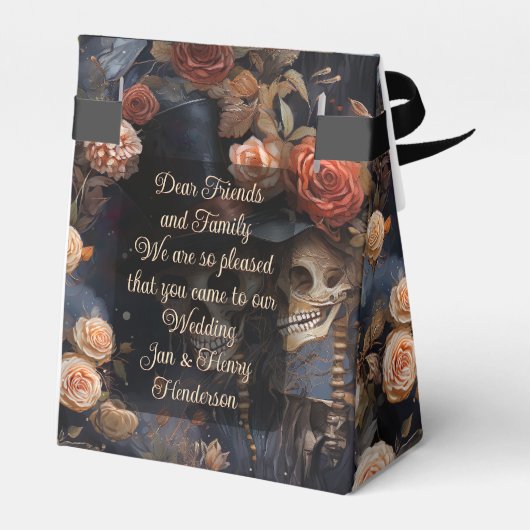 Gothic kissing schedels romantisch skelet bruiloft bedankdoosjes (Achterkant)