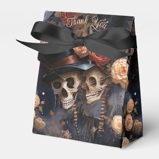Gothic kissing schedels romantisch skelet bruiloft bedankdoosjes (Voorkant Zijde)