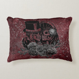 Gothic Kissing Skulls Couple and Blood Red Eternal Accent Kussen