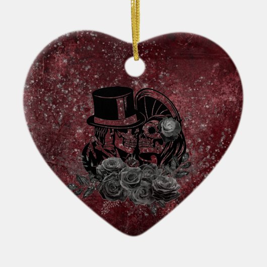 Gothic Kissing Skulls Couple and Blood Red Eternal Keramisch Ornament (Voorkant)