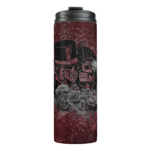 Gothic Kissing Skulls Couple and Blood Red Eternal Thermosbeker