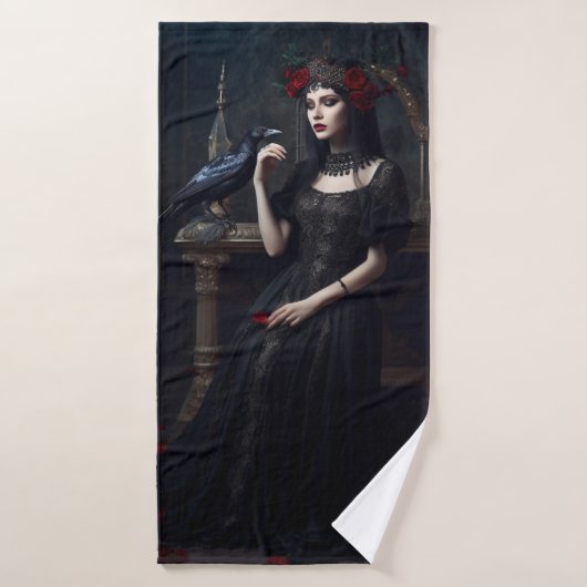 Gothic Lady met zwarte vogel Badhanddoek (Badhanddoek)