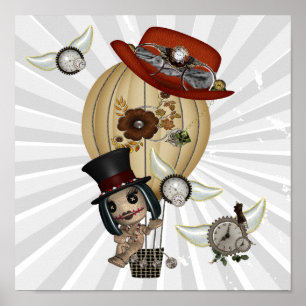 gothic laveau hot air ballon steampunk art poster