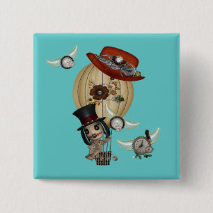 gothic laveau hot air ballon steampunk art vierkante button 5,1 cm