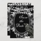 Gothic Lijst, Crow and Lights Gothic Wedding Save The Date (Voorkant / Achterkant)