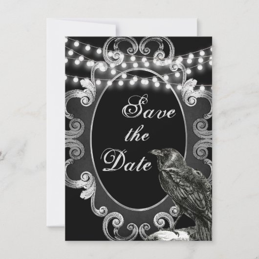 Gothic Lijst, Crow and Lights Gothic Wedding Save The Date (Voorkant)