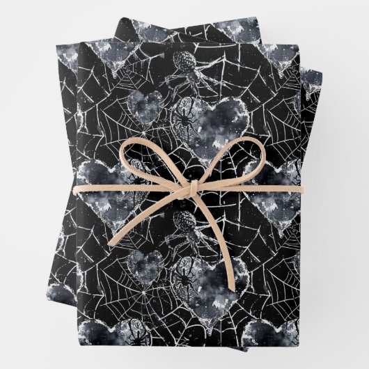Gothic Love Spooky Spookweb met harten Inpakpapier Vel (In situ)