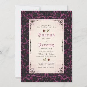 Gothic Magenta Black Lace Roos Invitation Kaart