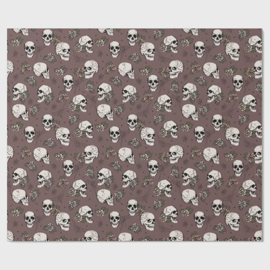 Gothic Maroon Paarse schedel en bloemen Halloween Cadeaupapier (Vlak)