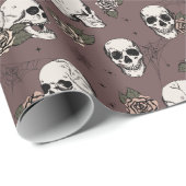 Gothic Maroon Paarse schedel en bloemen Halloween Cadeaupapier (Rol Hoek)