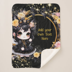Gothic Meisje Aangepaste Decor Goth Kawaii Chibi Sherpa Deken